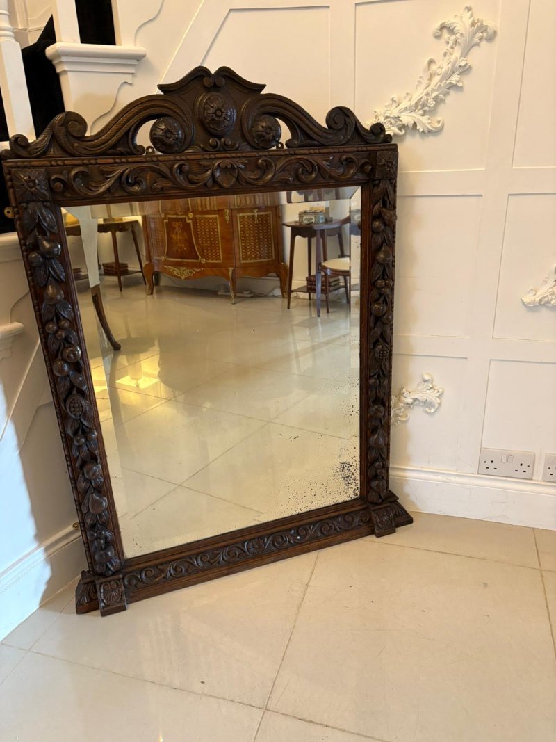 Exceptional Quality Antique 19th Century Victorian Carved Oak Wall Mirror - Image 2